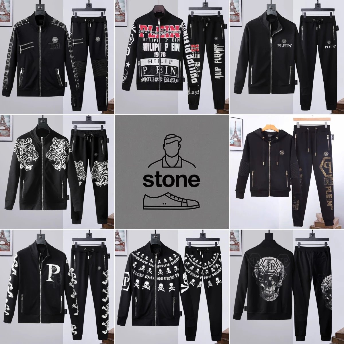 Philipp Plein PP Tracksuit Set Casual Sporty Matching Set Black
