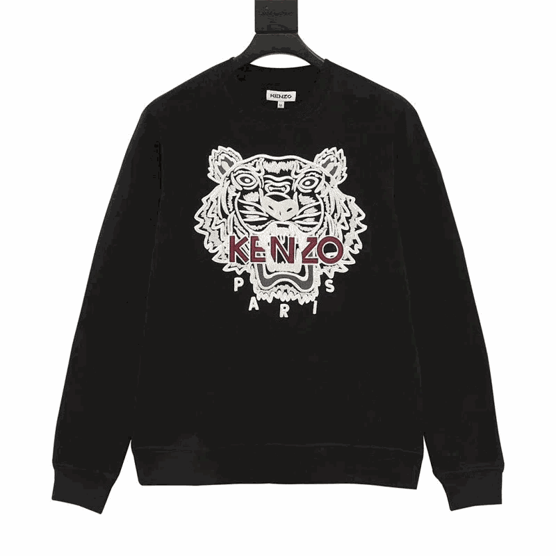 Kenzo Tiger Crest Embroidered Cotton Sweatshirt Black