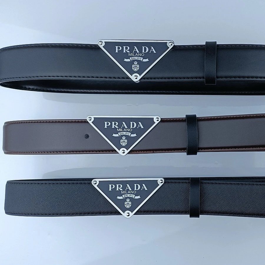 Prada Triangle Plaque Leather Belt Black and Brown