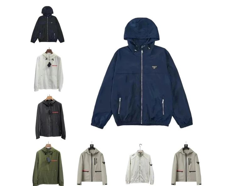 Prada Re-Nylon Hooded Lightweight Windbreaker Jacket Navy