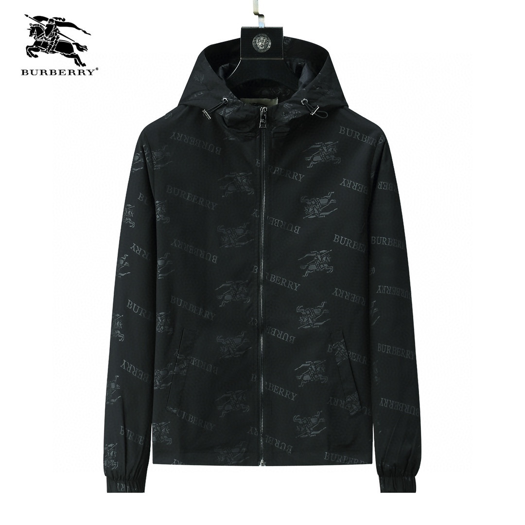 Burberry Monogram Print Lightweight Windbreaker Jacket Black