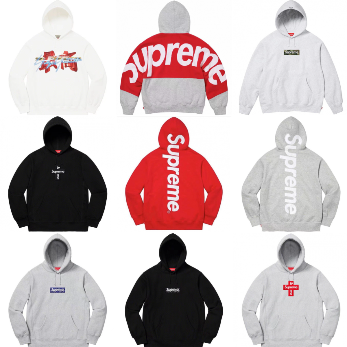 Supreme Graphic and Box Streetwear Hoodie Collection Multicolor