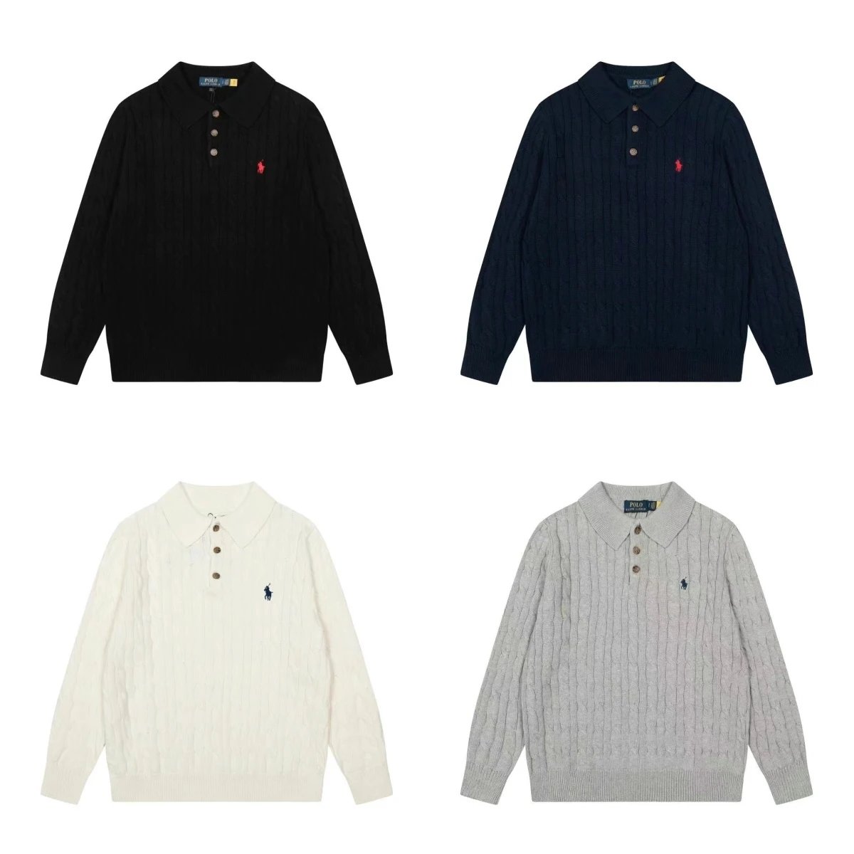 Ralph Lauren RL Cable Knit Polo Sweater Classic Long Sleeve Shirt Multicolor