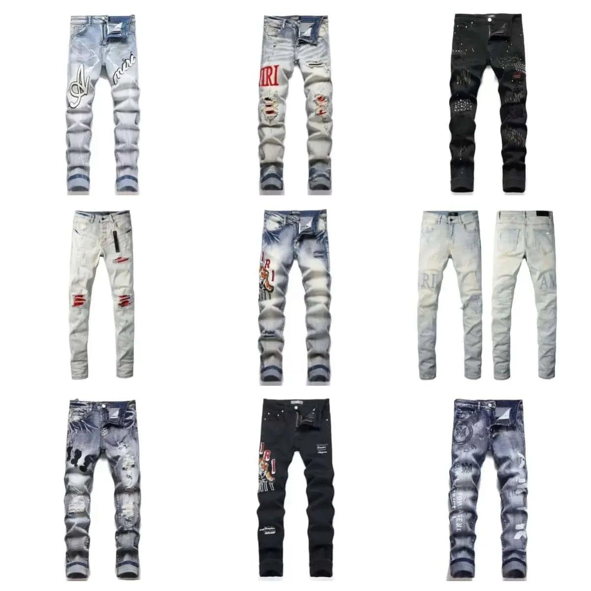 Amiri Distressed Denim Jeans Slim Fit Pants Multicolor