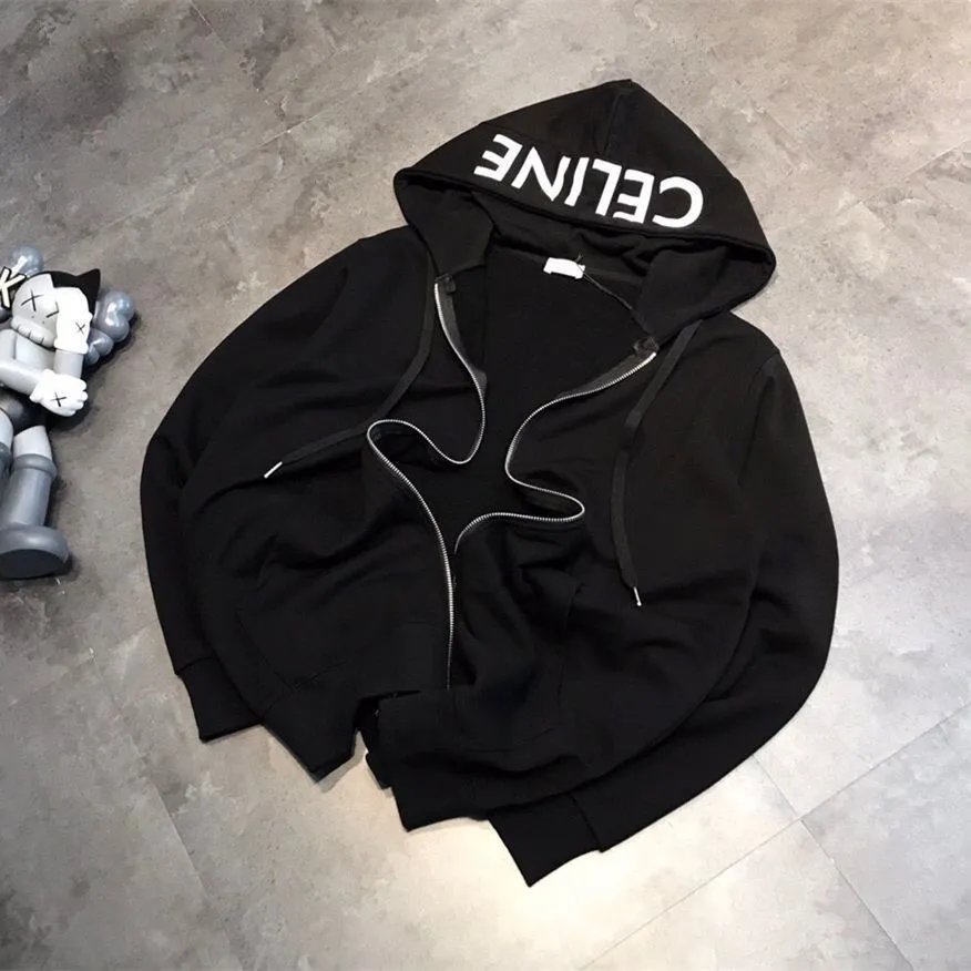 Celine Zip-Up Cotton Hoodie Black