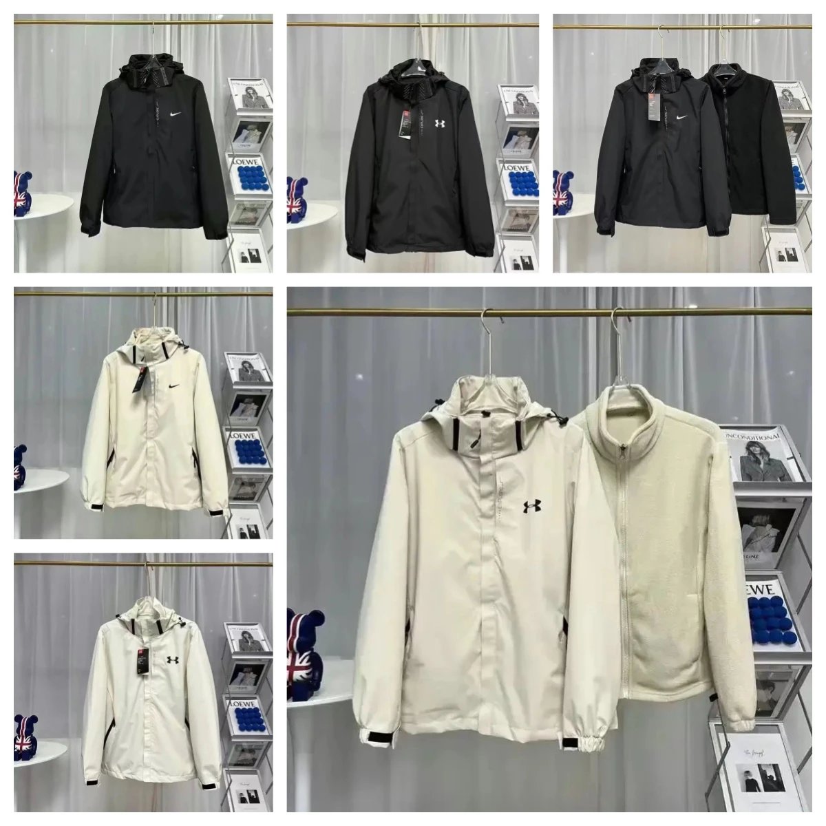 Under Armour 3-in-1 Interchange Jacket Sporty Windbreaker Black and Beige