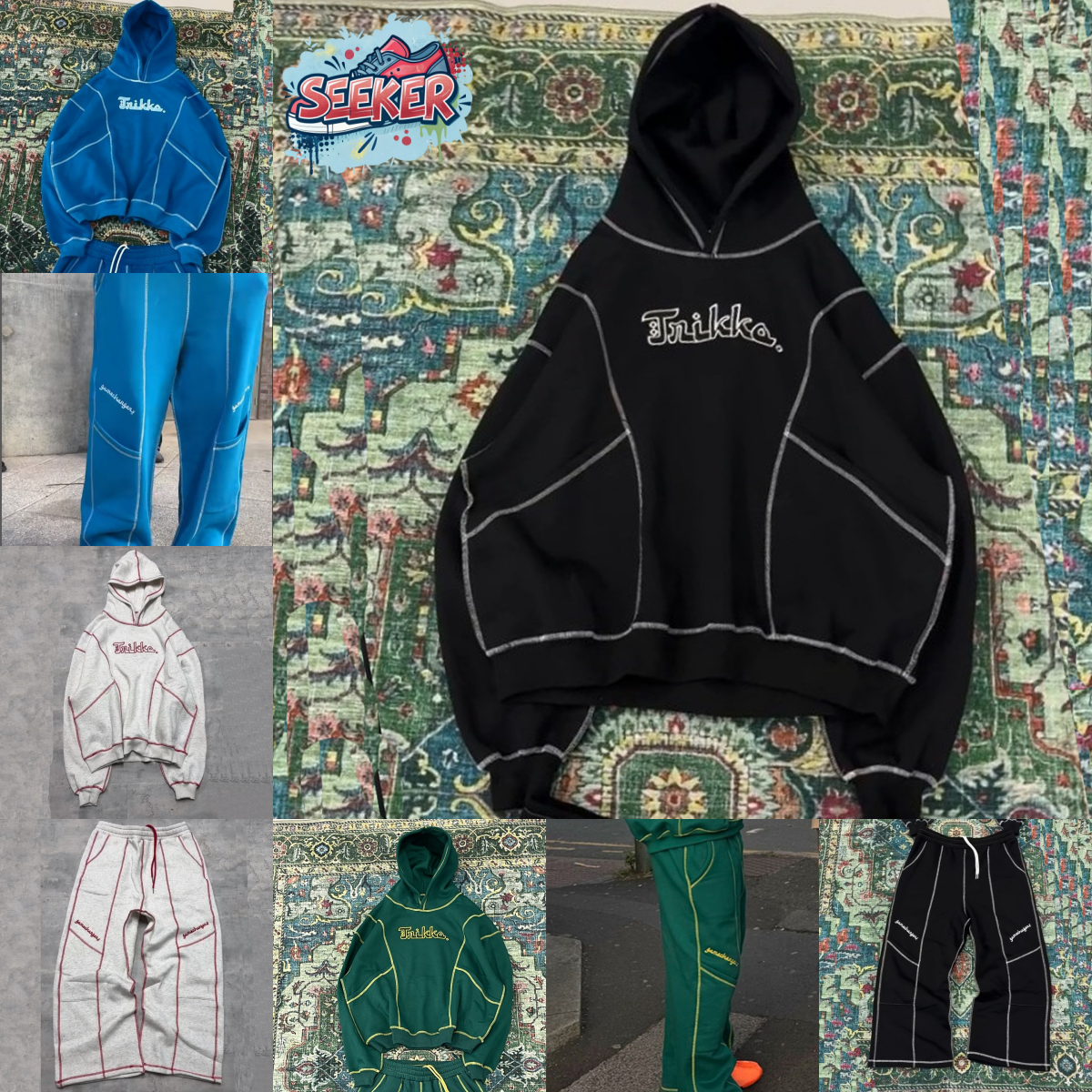 Design Contrast Stitching Oversized Streetwear Tracksuit Set Multicolor