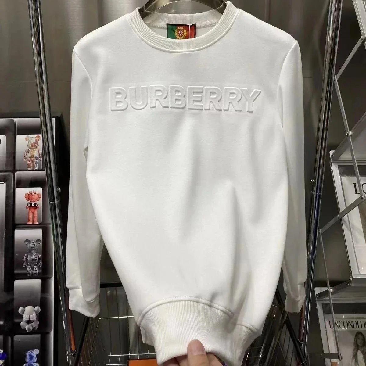 Burberry Embossed Lettering Cotton Sweatshirt White