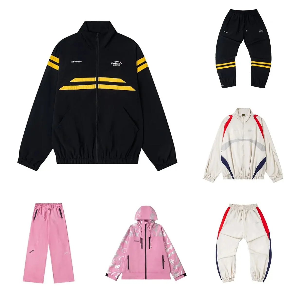 Design Tracksuit Set Sporty Windbreaker Jacket and Joggers Multicolor