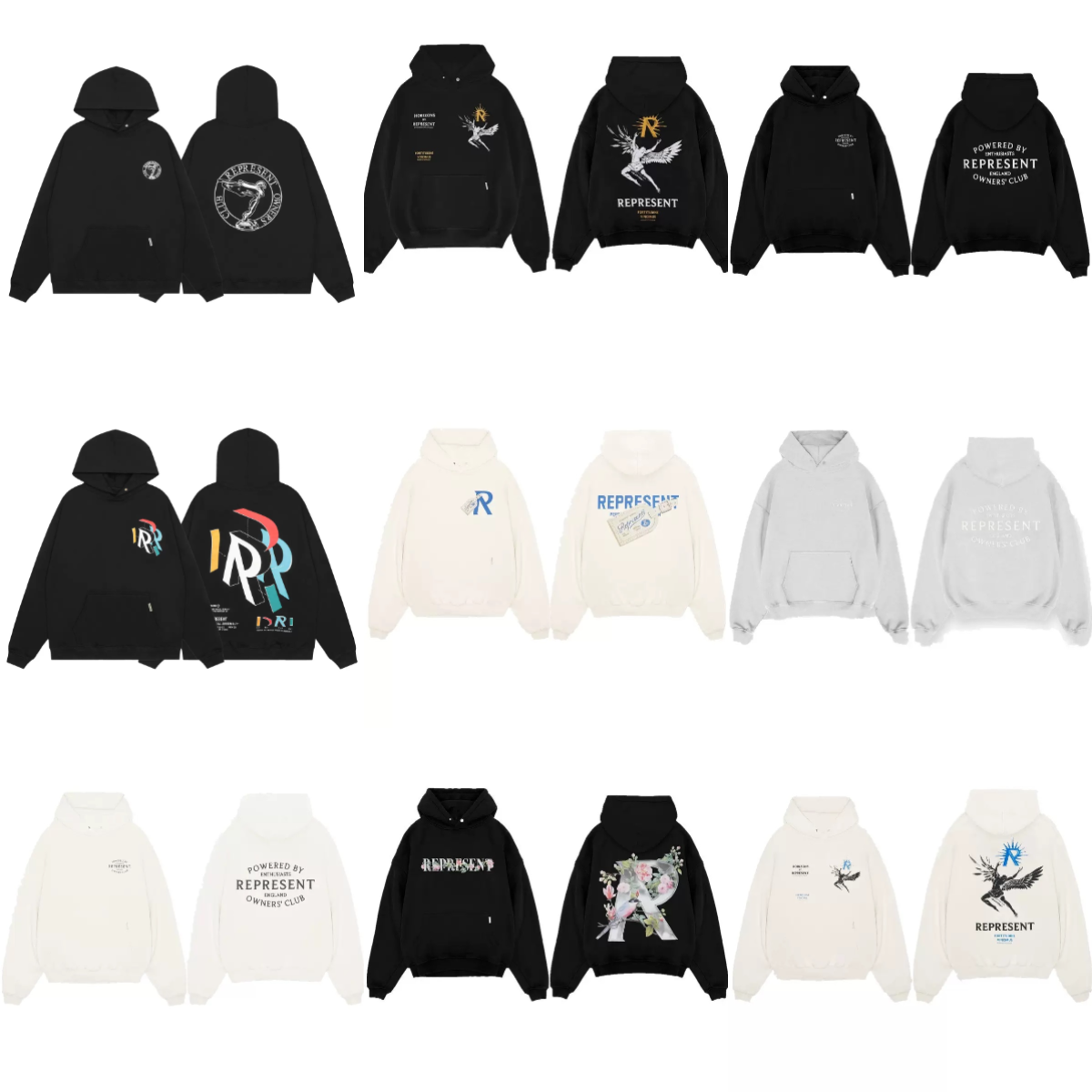 Represent Owners Club Graphic Streetwear Hoodie Black and White