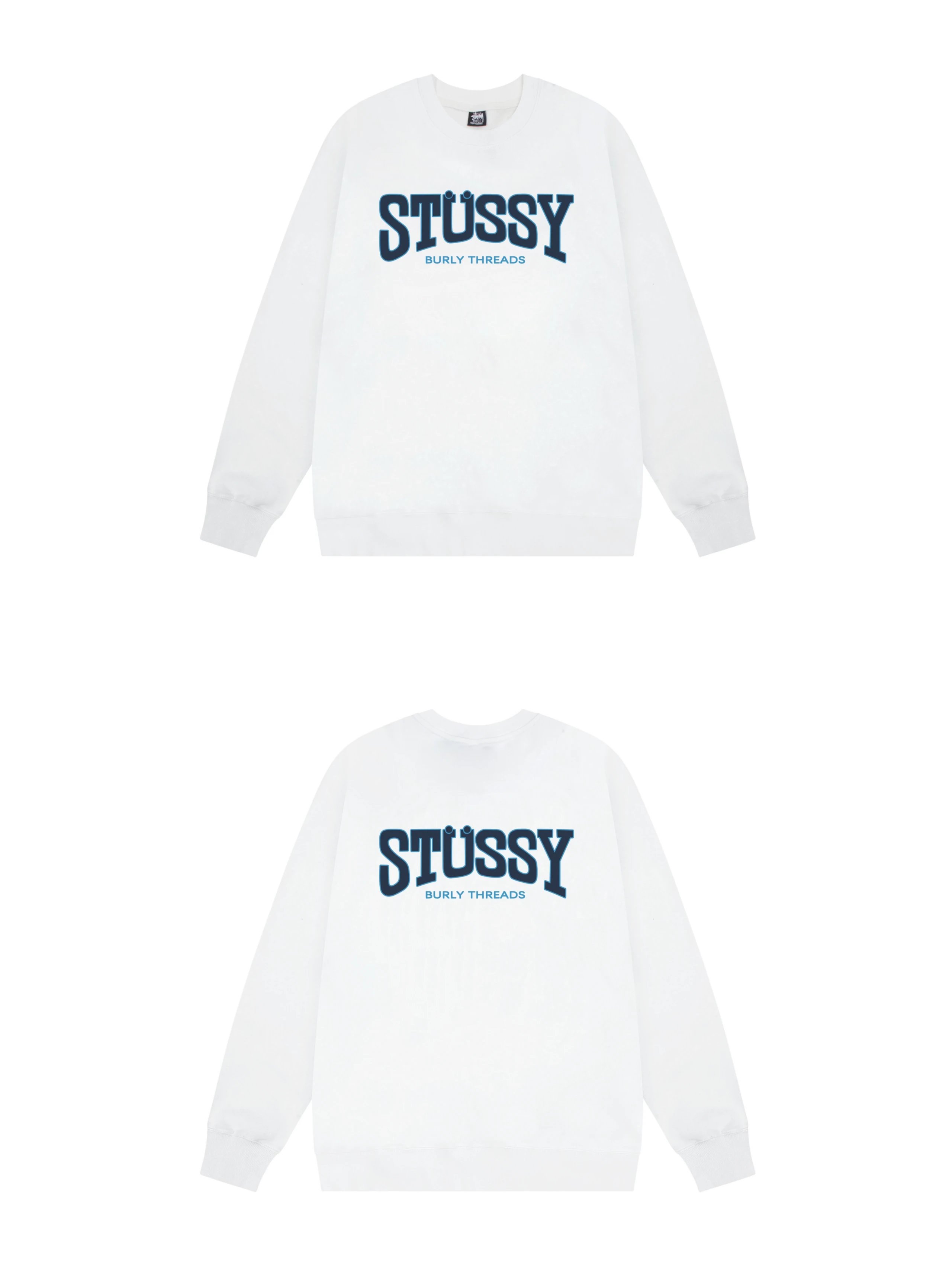 Stussy Burly Threads Graphic Streetwear Sweatshirt White