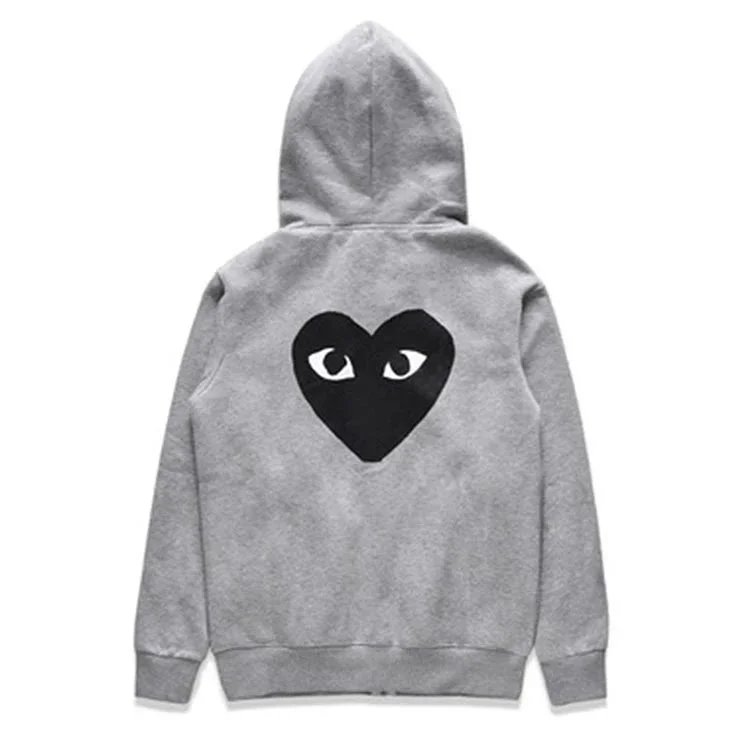 Comme des Garçons CDG Play Heart Graphic Zip-Up Hoodie Gray