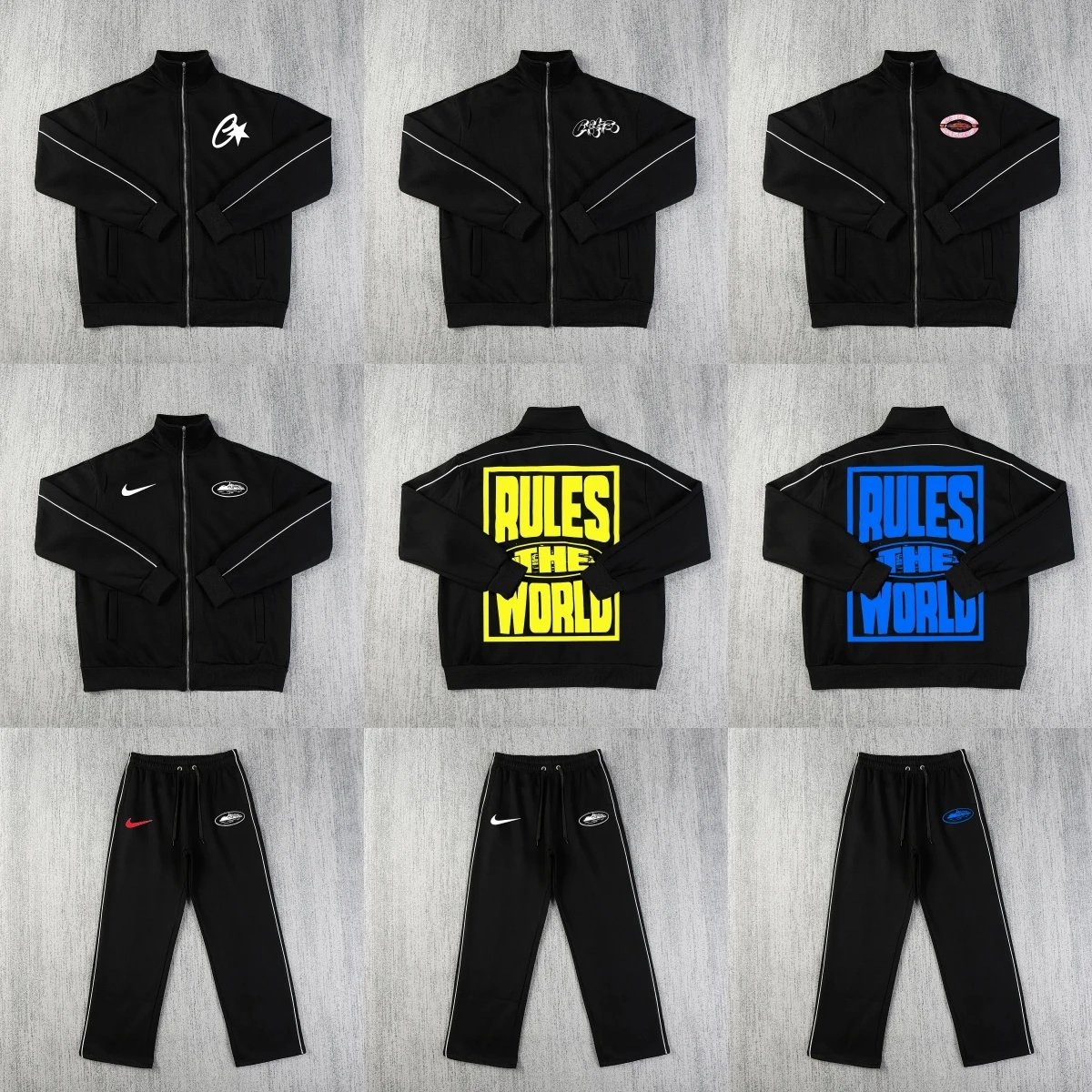 Corteiz Rules The World Streetwear Tracksuit Set Black