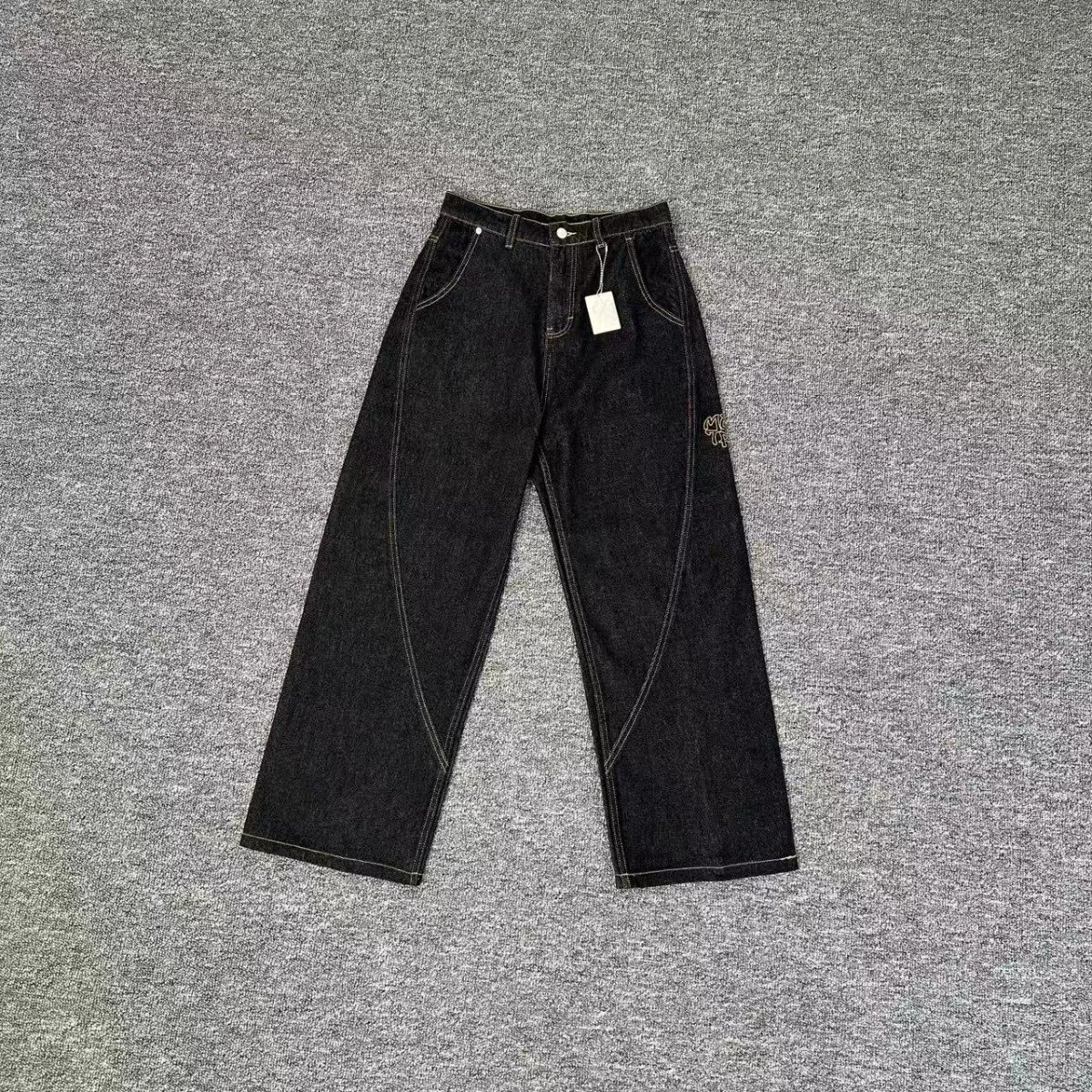 Design Wide Leg Denim Jeans Casual Pants Black