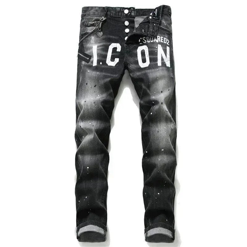 DSQUARED2 D2 ICON Paint Splatter Distressed Jeans Black