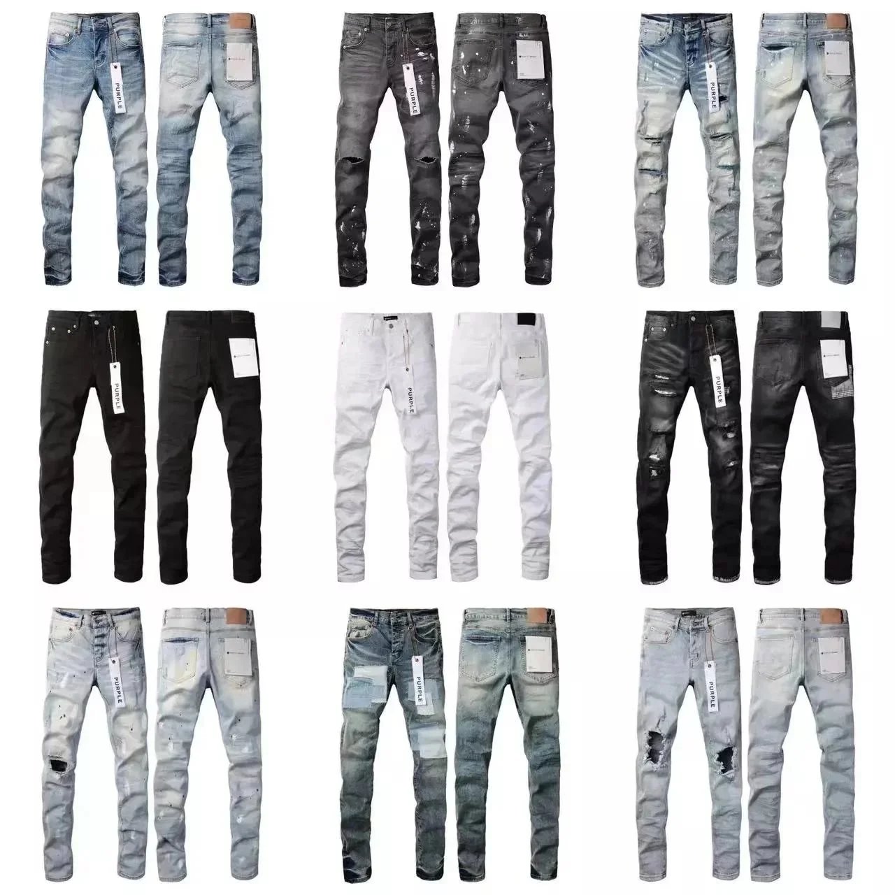 Purple Brand Distressed Slim Fit Jeans Denim Pants Multicolor