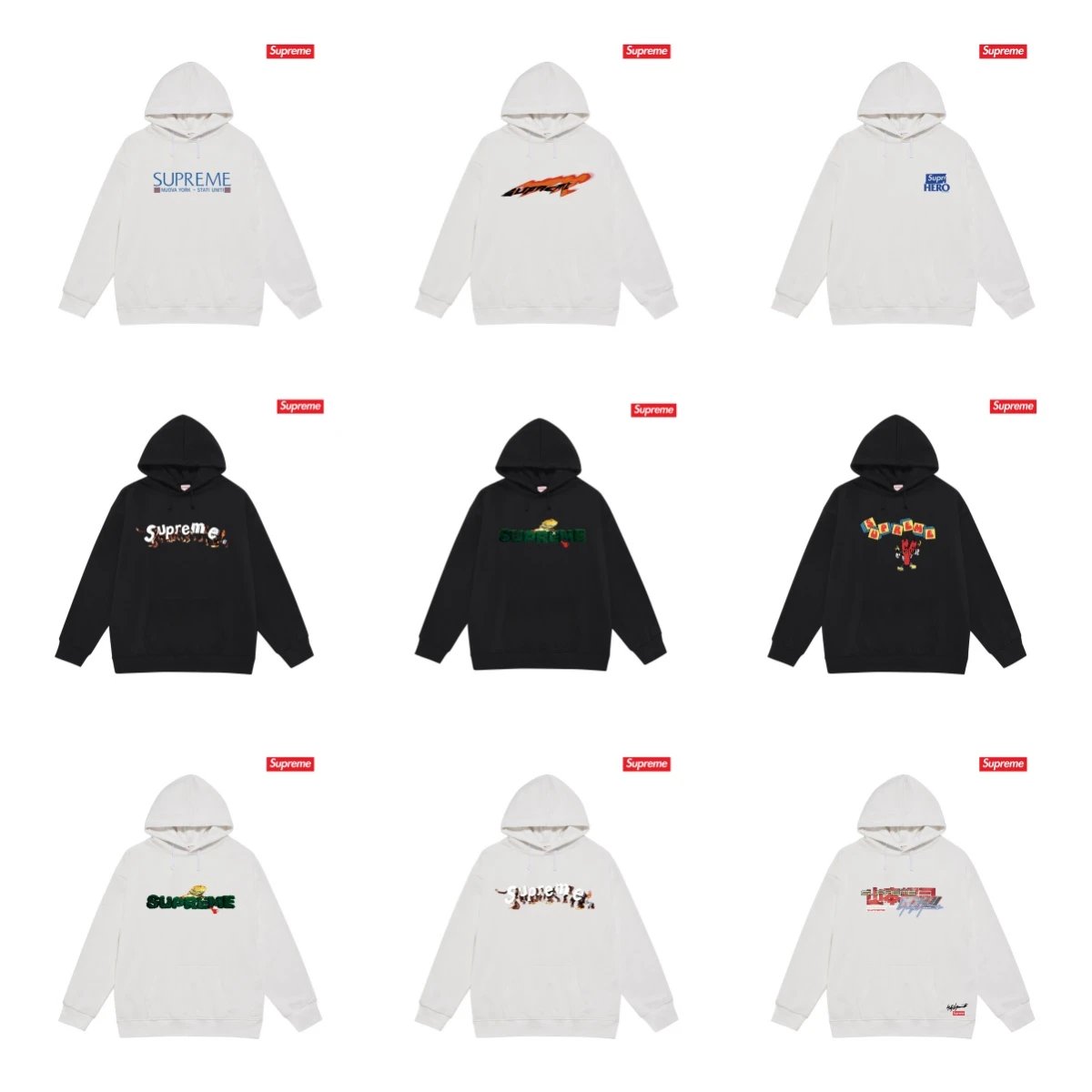 Supreme Graphic Print Streetwear Hoodie Black and White