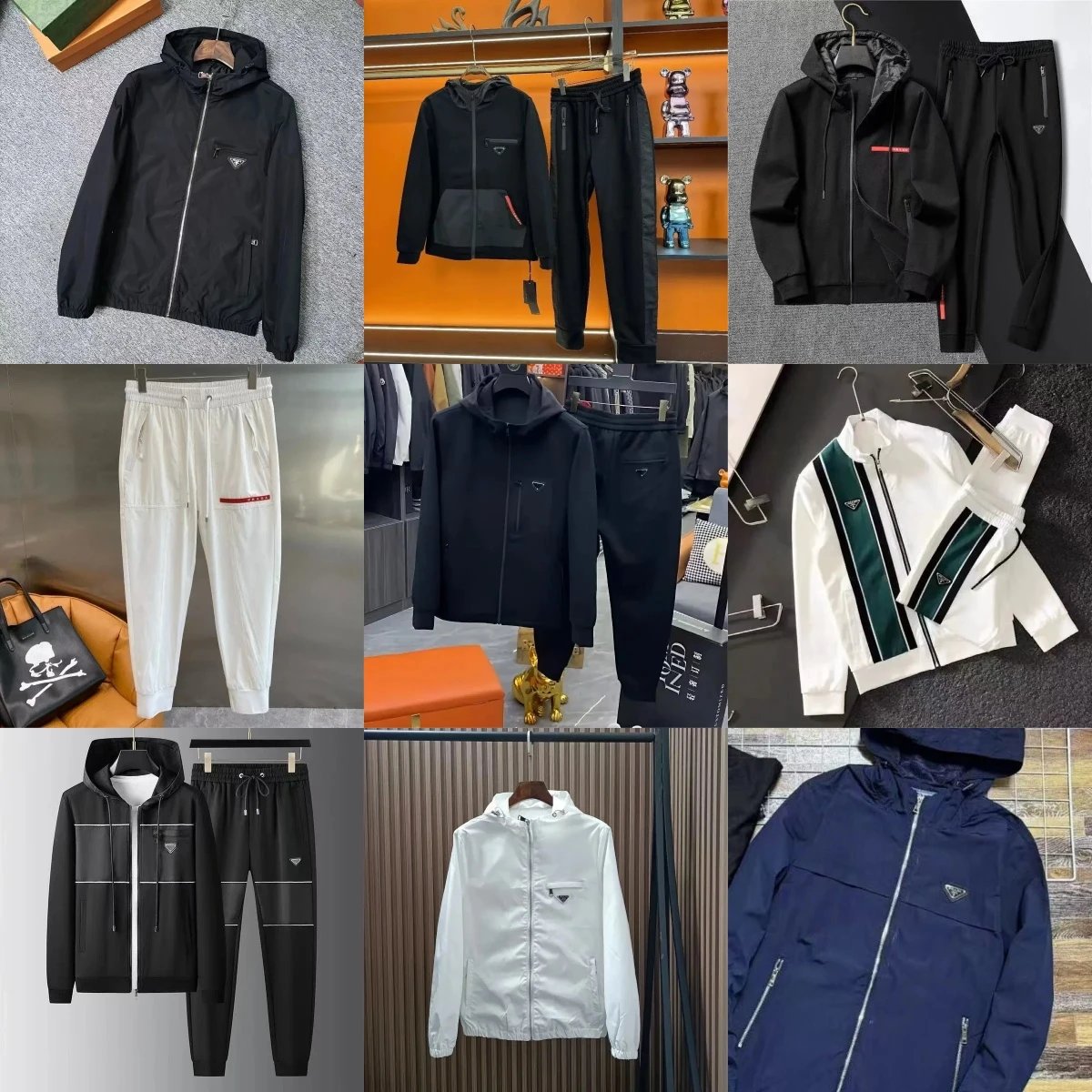 Prada Nylon Tracksuit Set Casual Sporty Matching Set Black