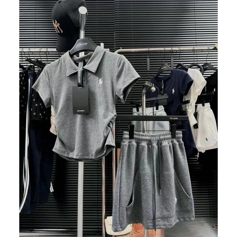 Ralph Lauren Casual Polo Shirt and Shorts Set Gray