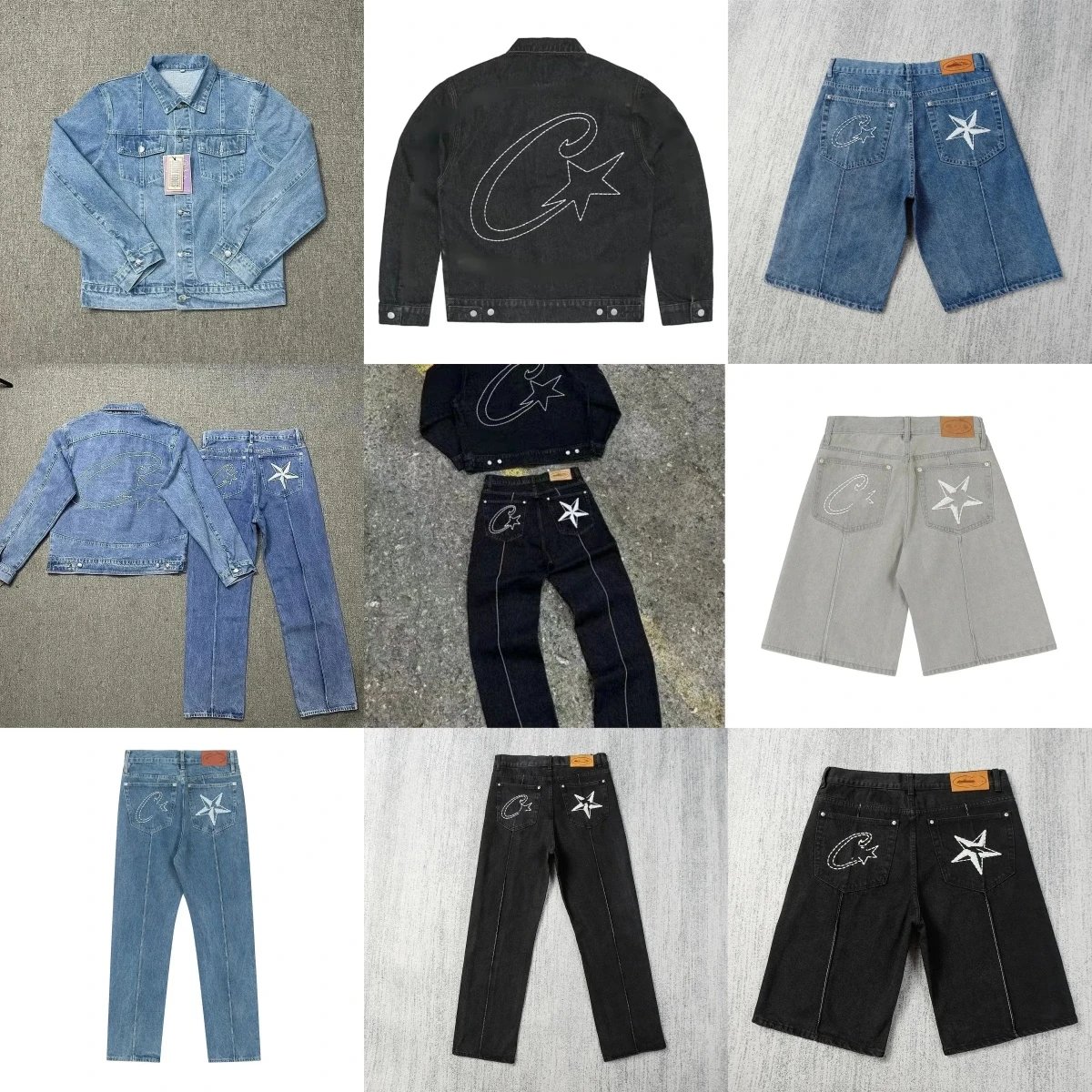 Corteiz CRTZ Star Denim Collection Streetwear Jackets and Jeans Blue and Black
