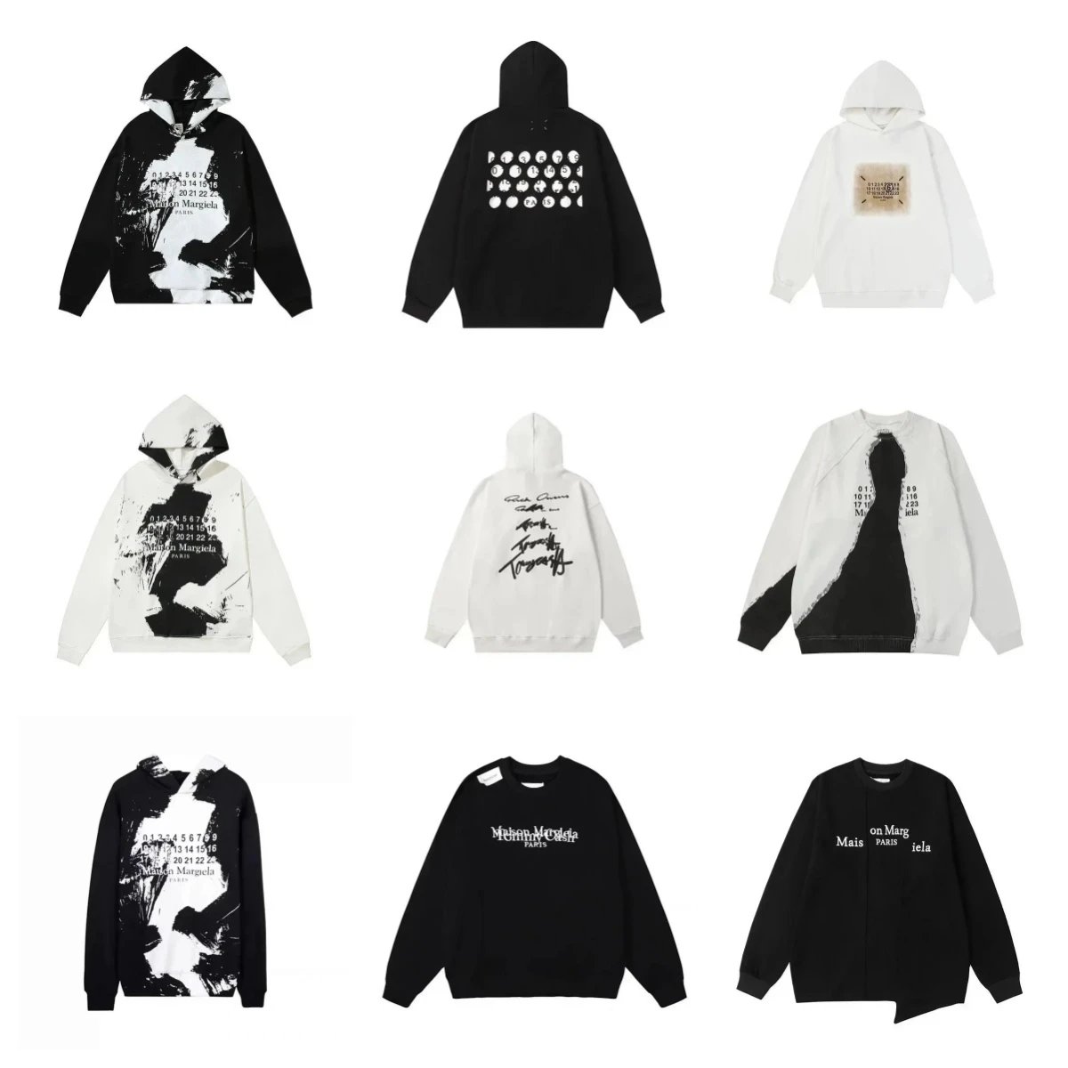 Maison Margiela MM Graphic Print Oversized Hoodie and Sweatshirt Black and White