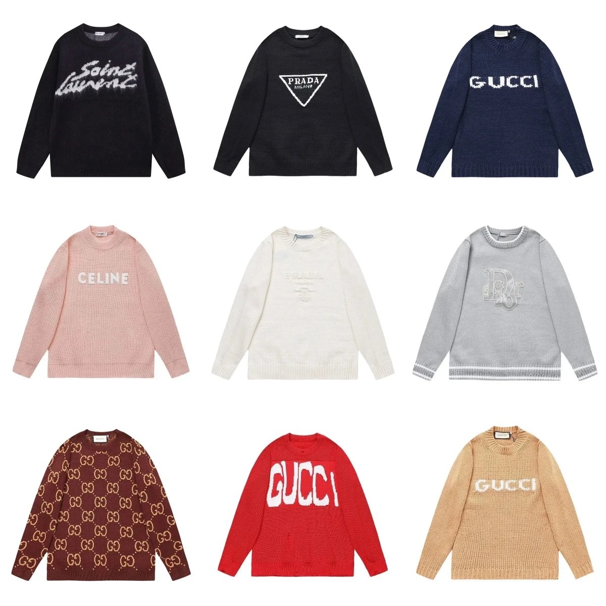 Gucci GG Monogram Knit Sweater Casual Pullover Brown