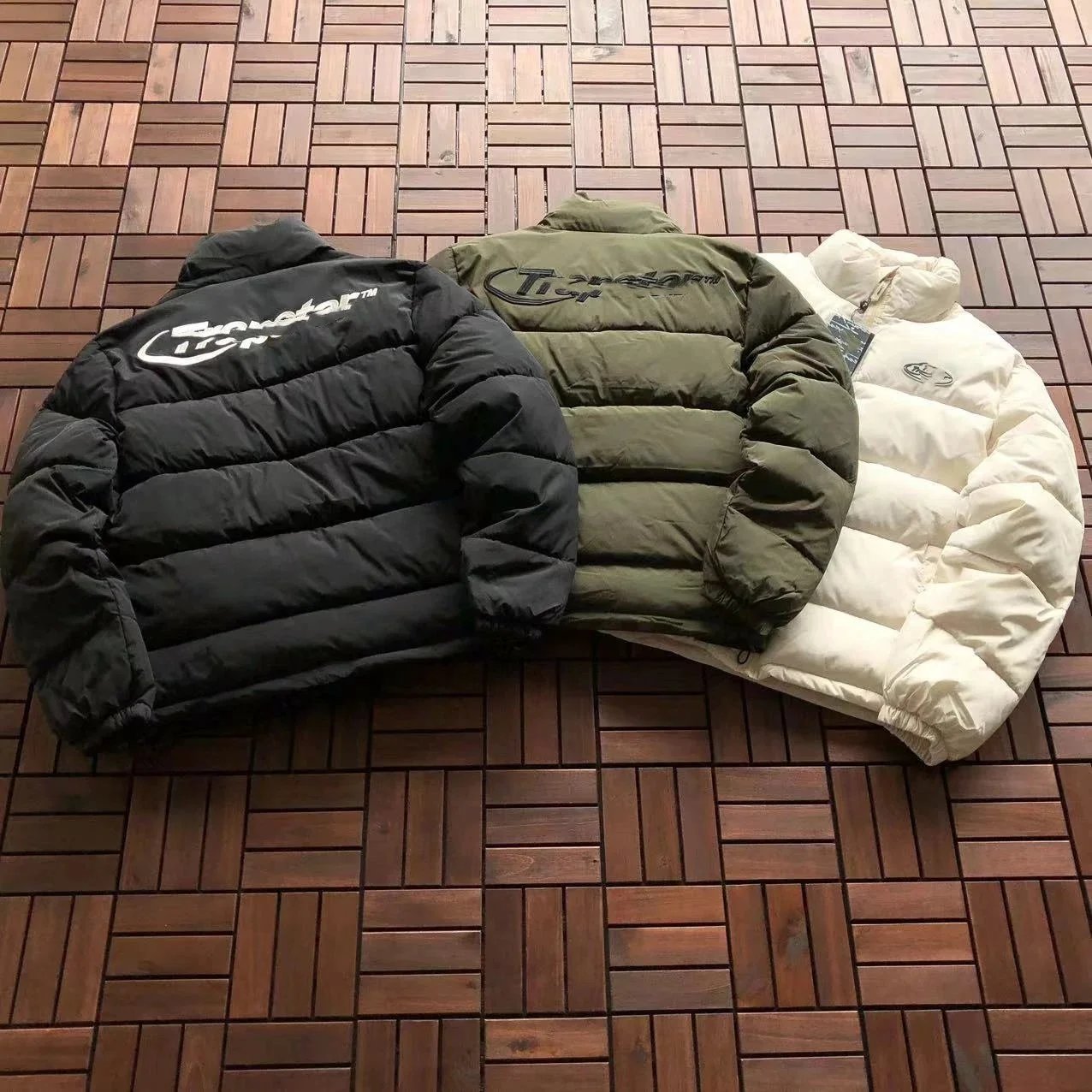 Trapstar Irongate Puffer Jacket Streetwear Down Jacket Black Olive White