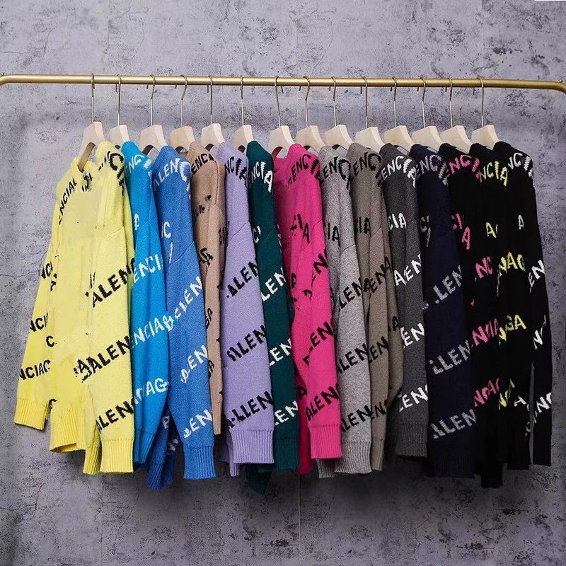 Balenciaga All-Over Logo Knit Sweater Multicolor