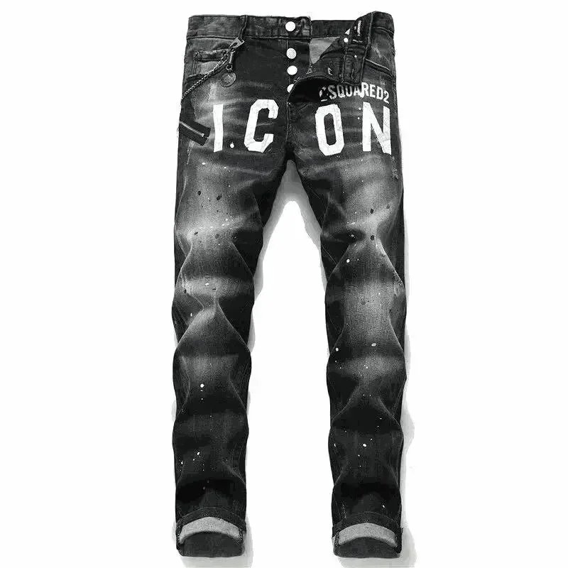DSQUARED2 D2 ICON Paint Splatter Distressed Jeans Black