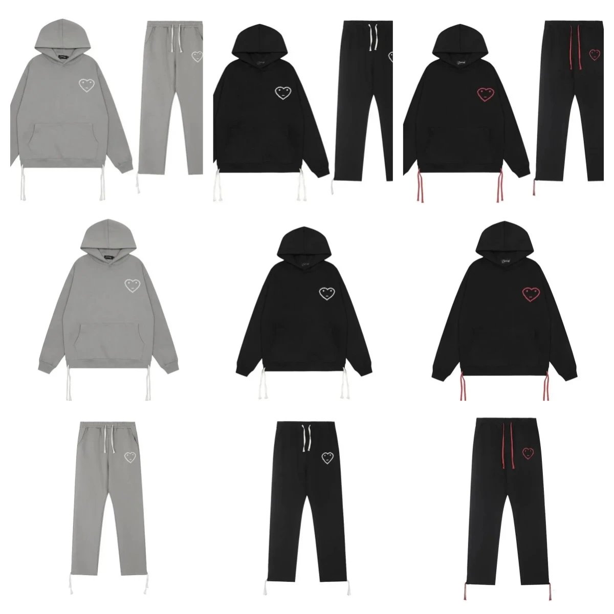 Design Heart Print Drawstring Oversized Tracksuit Set Multicolor