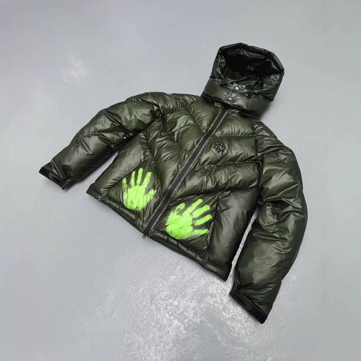 Trapstar Hand Print Puffer Jacket Streetwear Down Jacket Olive