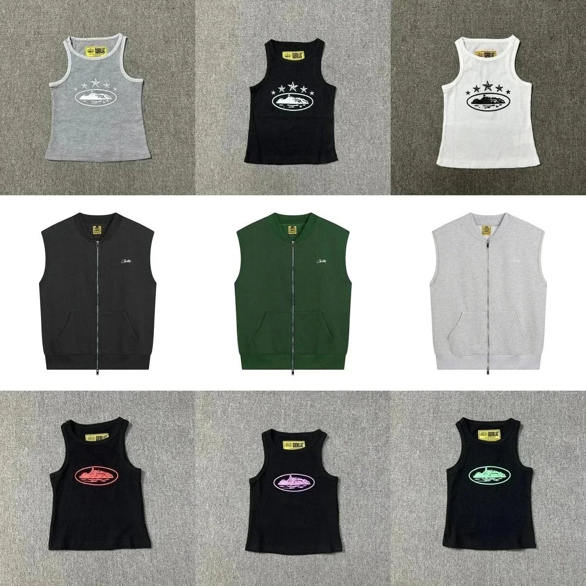 Corteiz Island Graphic Ribbed Tank Top and Zip-Up Vest Multicolor