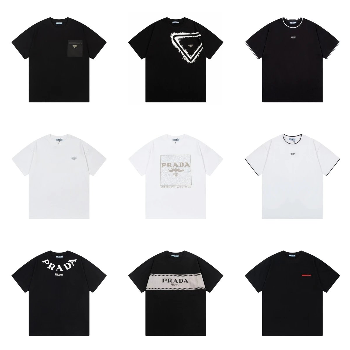 Prada Graphic Print Cotton T-Shirt Collection Black and White