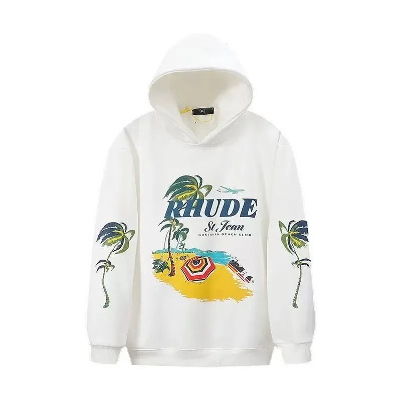 Rhude St Jean Gustavia Beach Club Graphic Streetwear Hoodie White