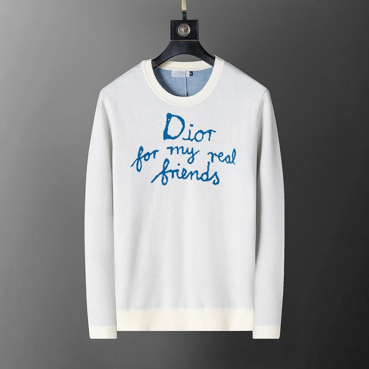 Dior For My Real Friends Graphic Knit Sweater White and Blue