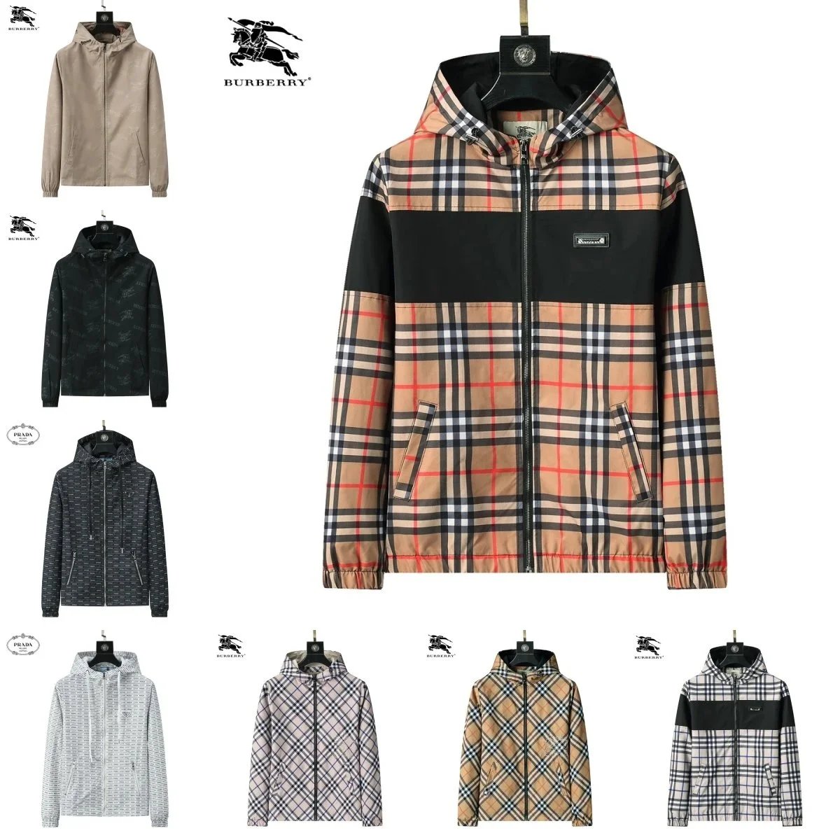 Burberry Check Print Casual Windbreaker Jacket Beige
