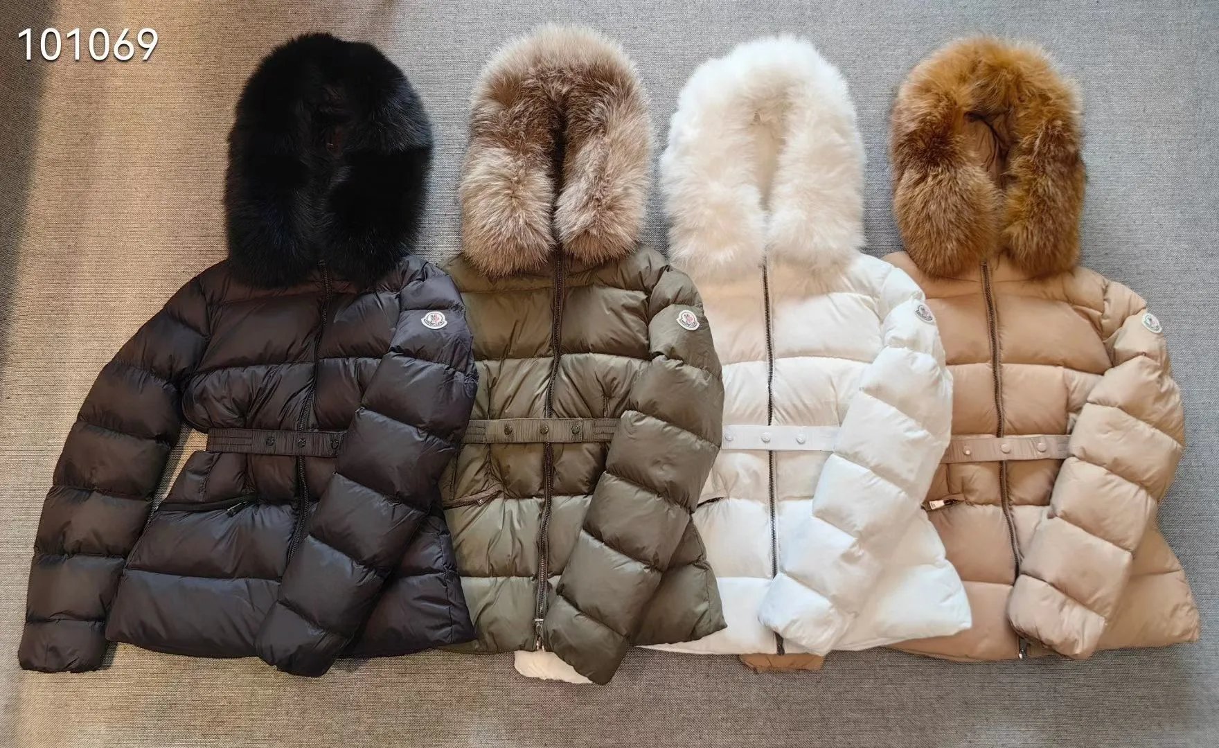Moncler Fur-Trimmed Puffer Jacket Belted Down Coat Multicolor