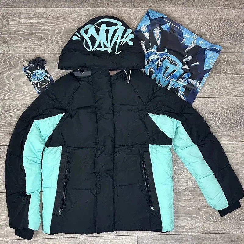 Syna World Syna Puffer Jacket Streetwear Down Jacket Black and Light Blue