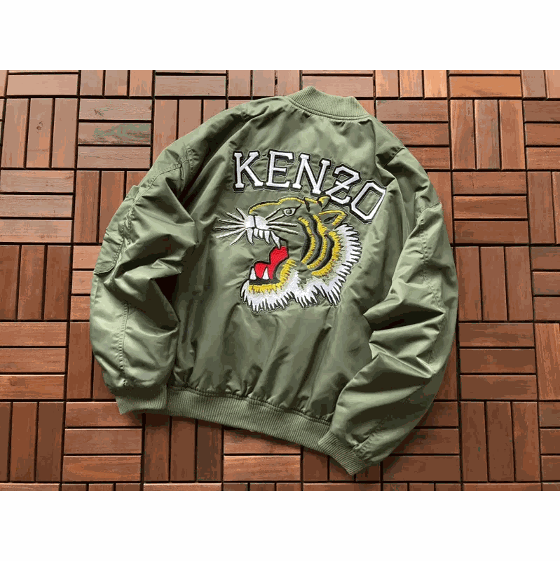 Kenzo Tiger Embroidery Bomber Jacket Olive Green