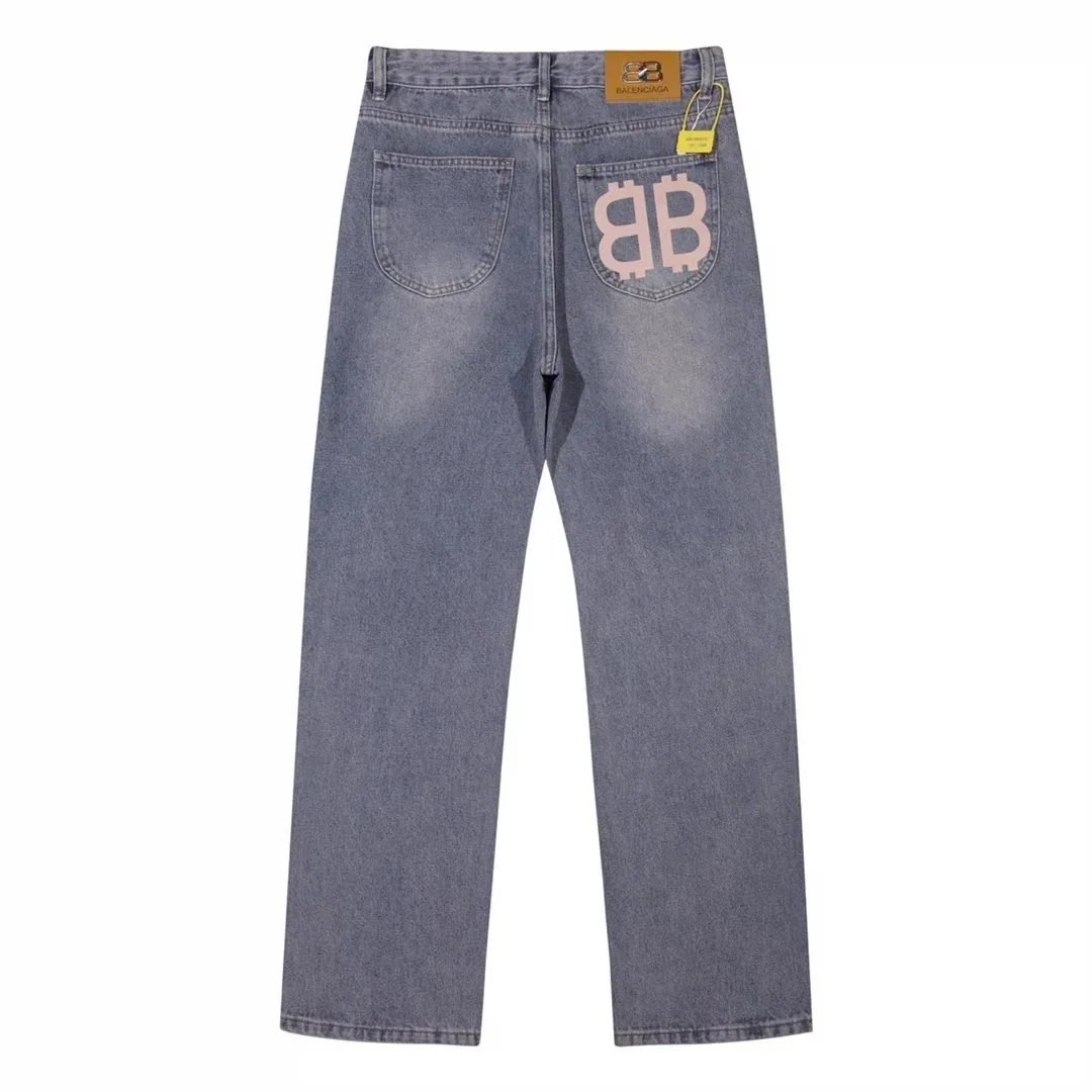 Balenciaga BB Denim Jeans Wide Leg Pants Blue