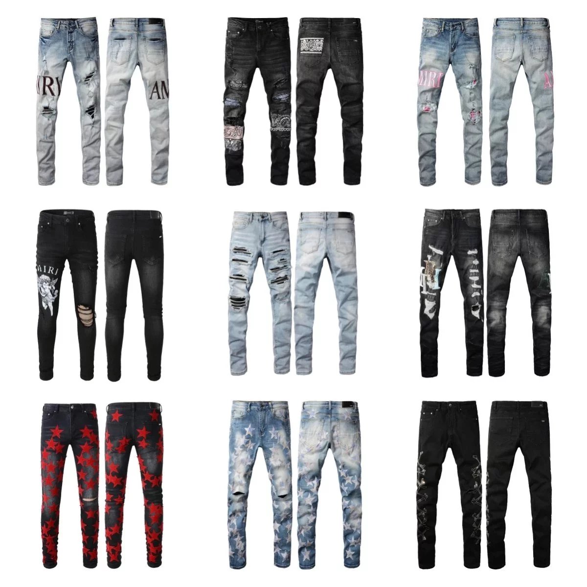 Amiri Distressed Skinny Jeans Slim Fit Denim Pants Multicolor