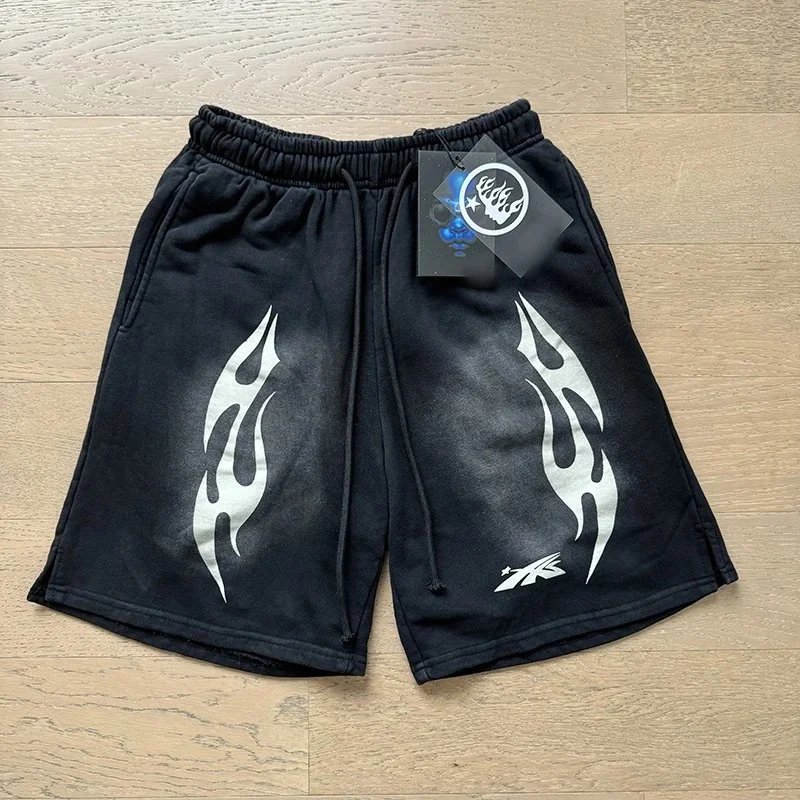 Hellstar Flame Graphic Streetwear Shorts Black