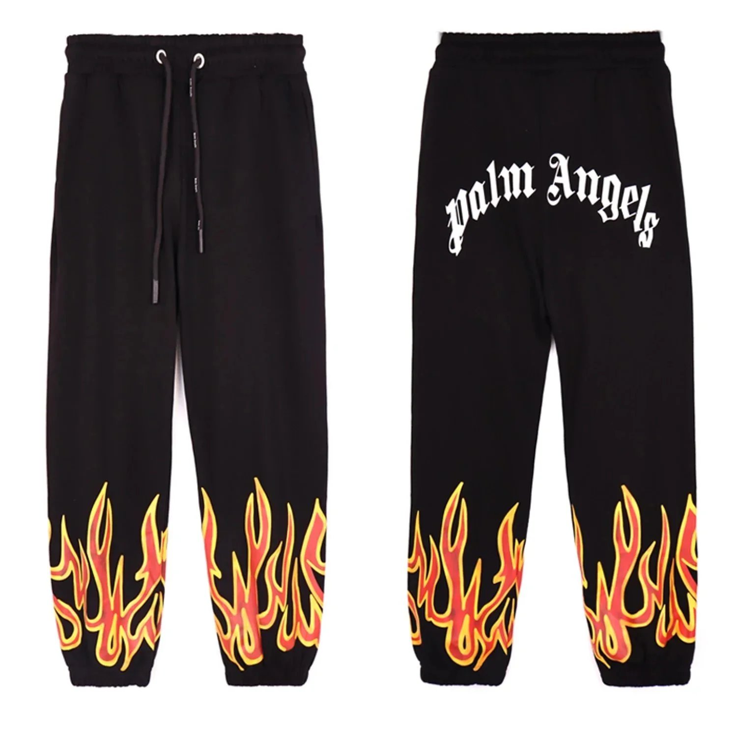 Palm Angels Flame Print Graphic Streetwear Joggers Black