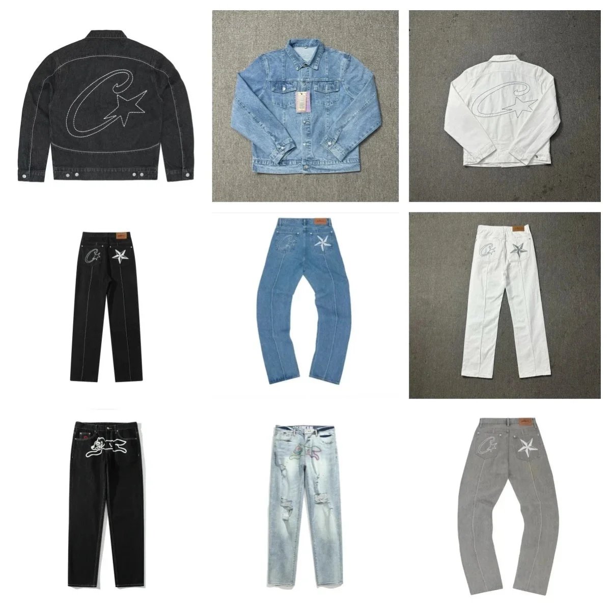 Corteiz CRTZ Star Denim Streetwear Jacket and Jeans Set Multicolor