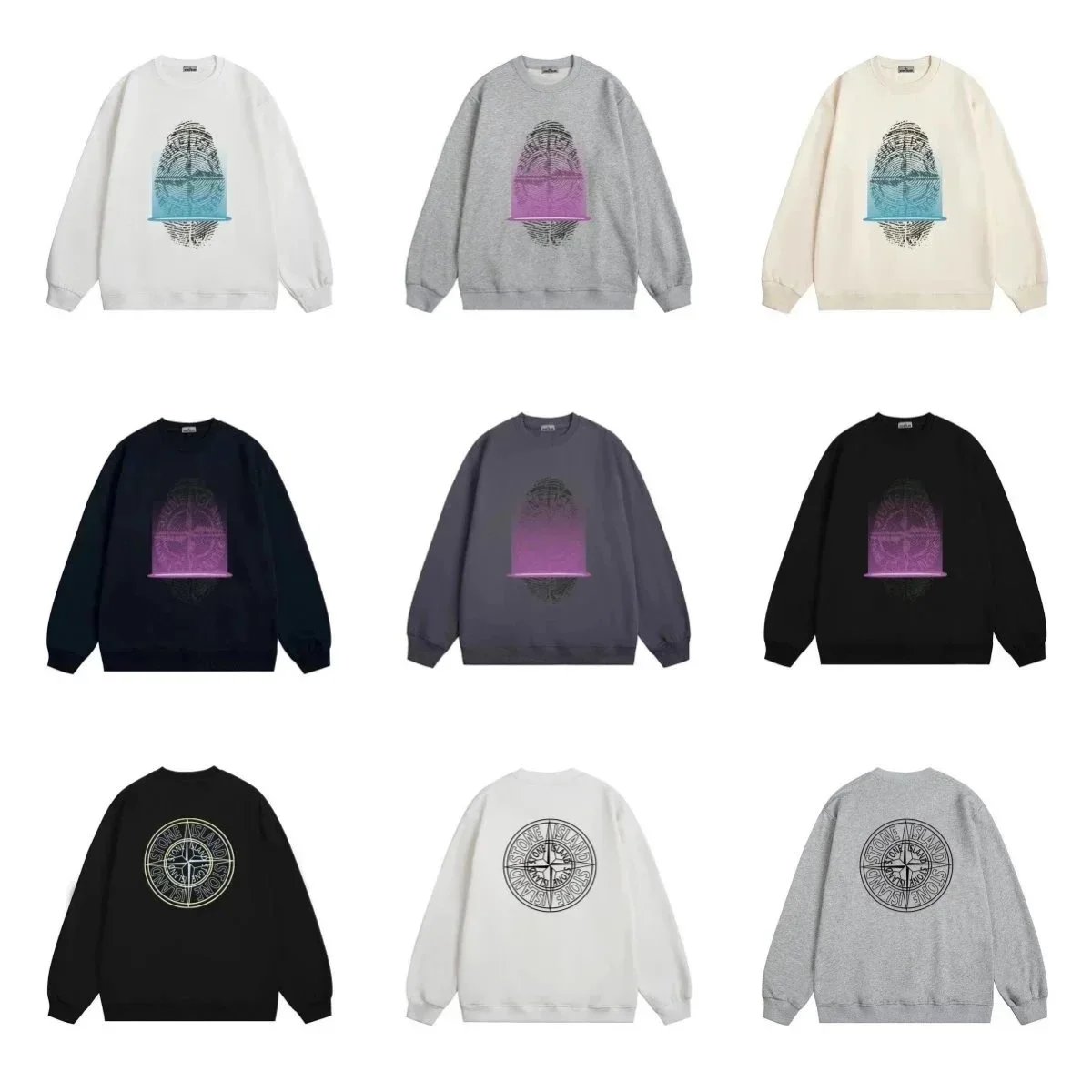 Stone Island Fingerprint Compass Graphic Crewneck Sweatshirt Multicolor