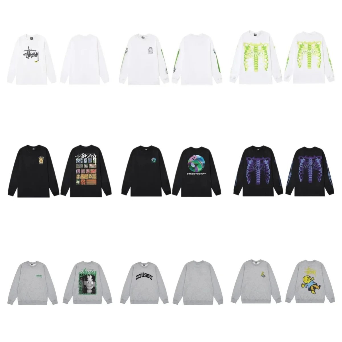 Stussy Graphic Print Streetwear Long Sleeve Shirts and Sweatshirts Multicolor