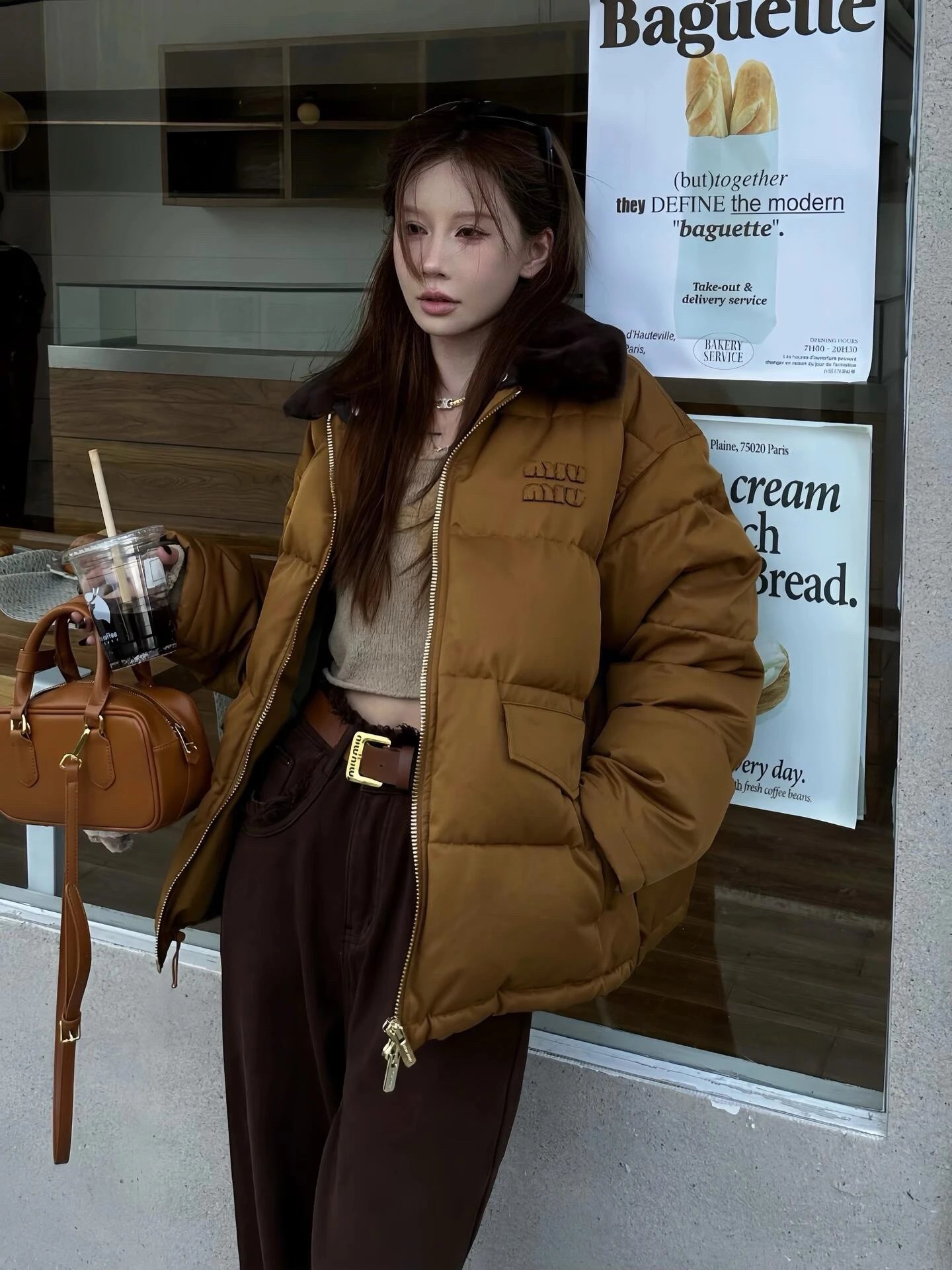 Miu Miu Puffer Jacket Oversized Winter Coat Brown