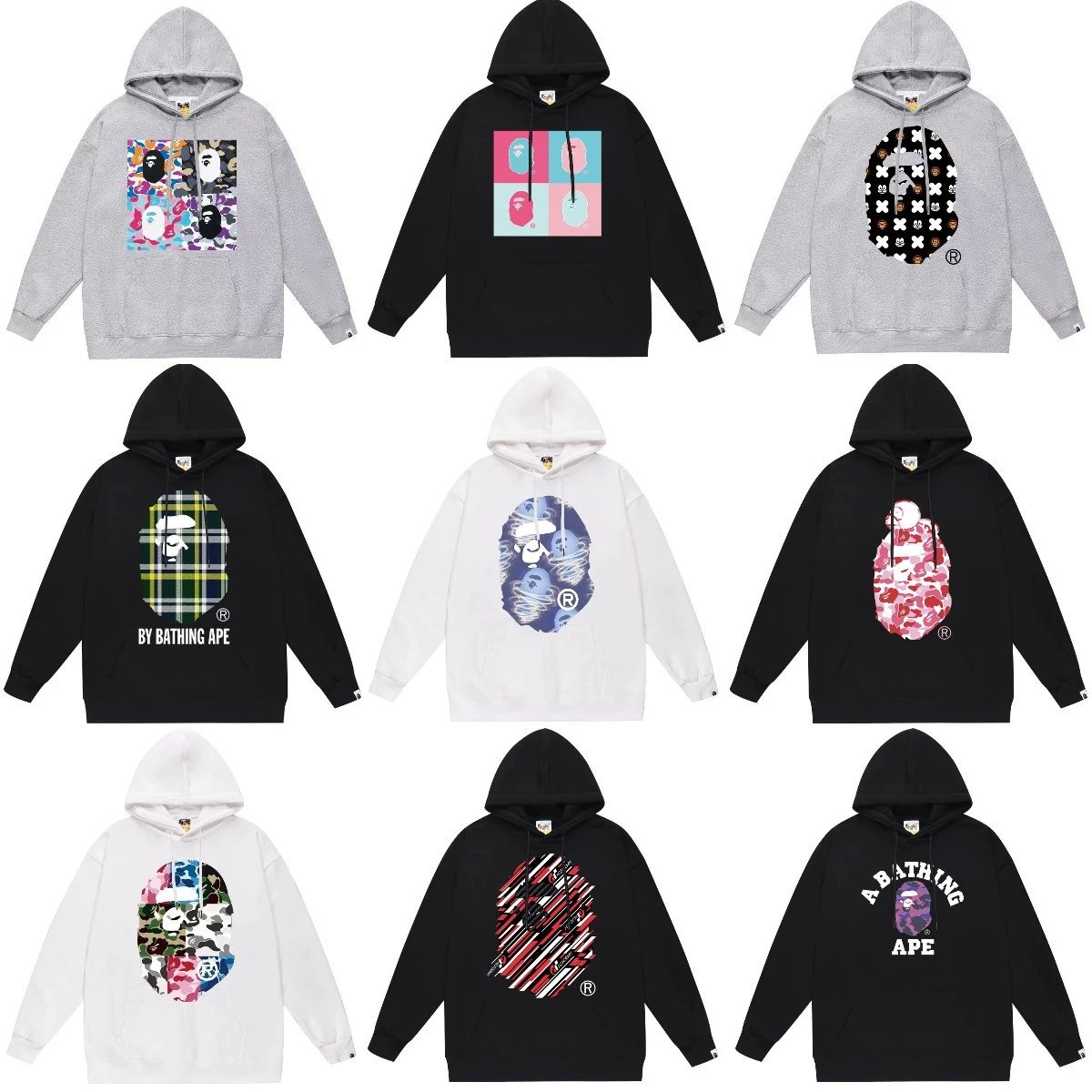A Bathing Ape BAPE Graphic Print Streetwear Hoodie Multicolor