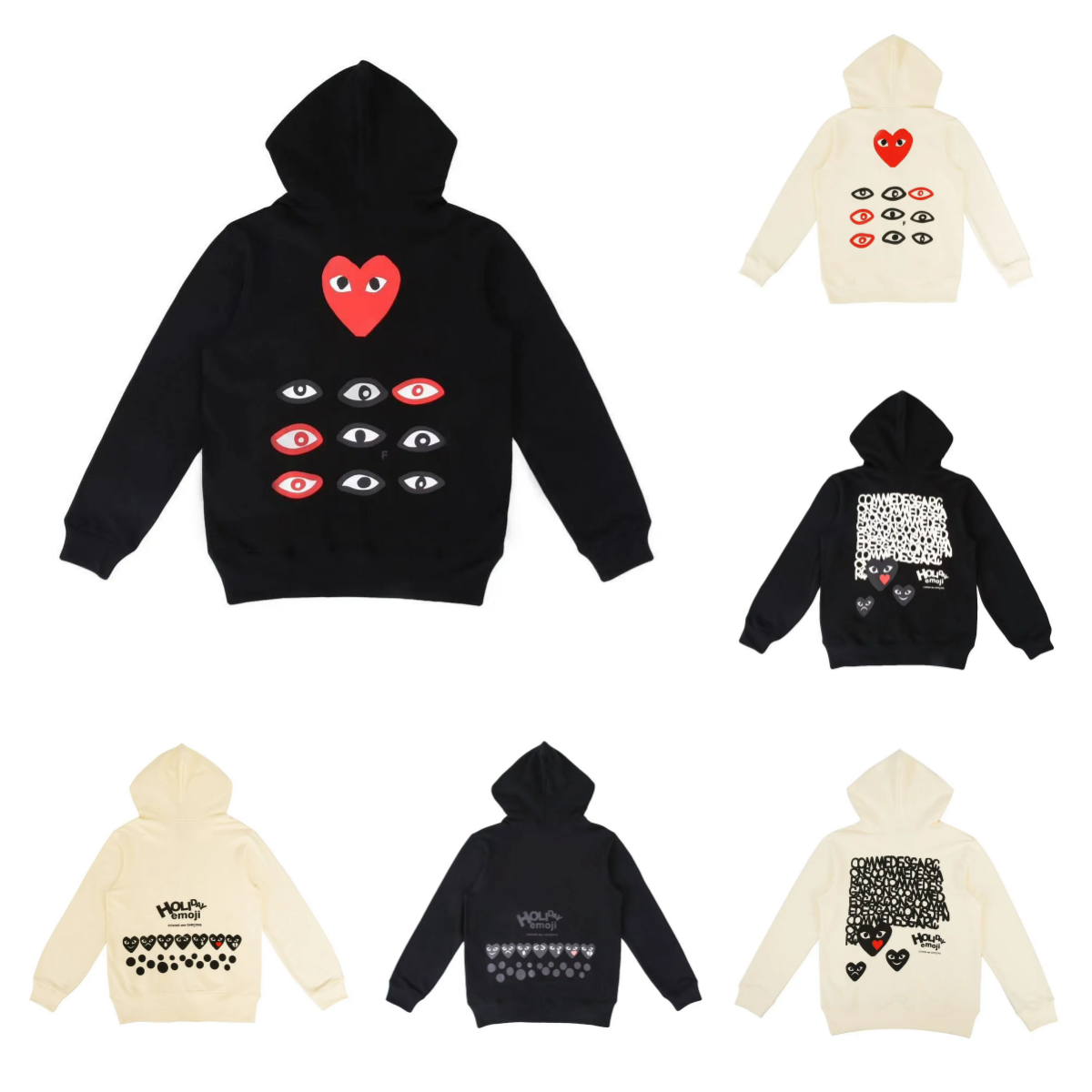 Comme des Garçons CDG Holiday Emoji Graphic Streetwear Hoodie Black and White