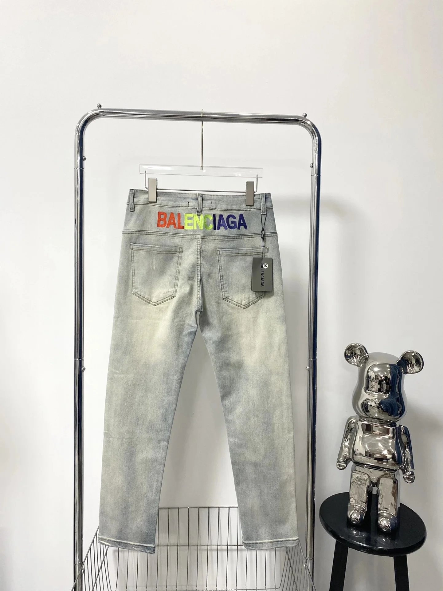 Balenciaga Rainbow Print Denim Jeans Light Blue